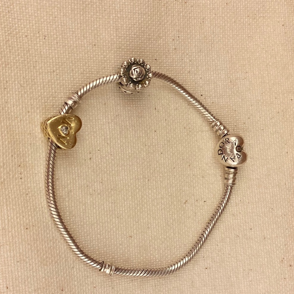 PANDORA ❤️Charm Bracelet in Sterling with 2 CHARMS